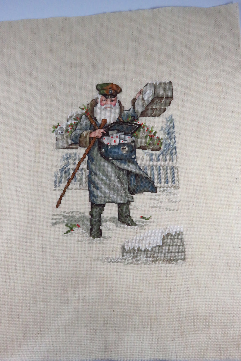 Medium Completed Old Father Christmas Victorian Style Needlepoint Canvas