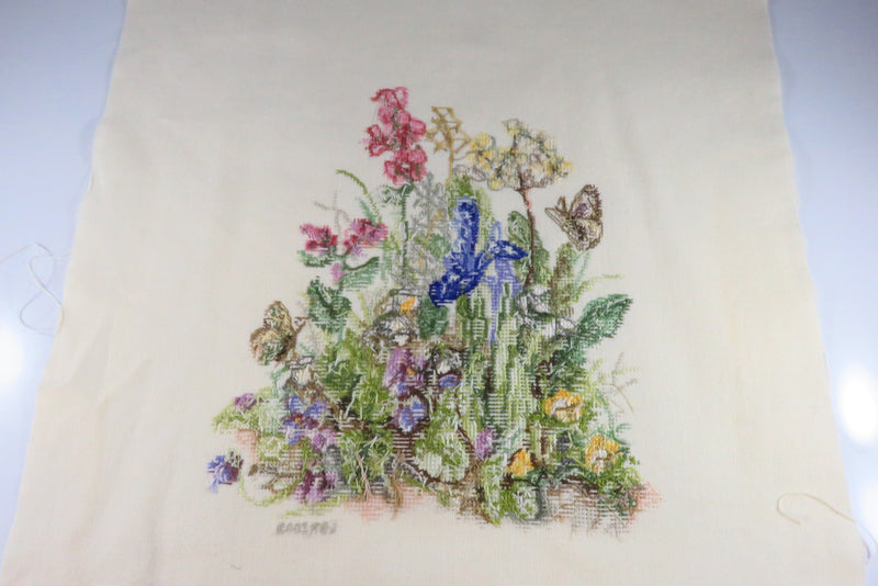 Medium Finished Needlepoint with Flower Arrangement & Butterfly C2003
