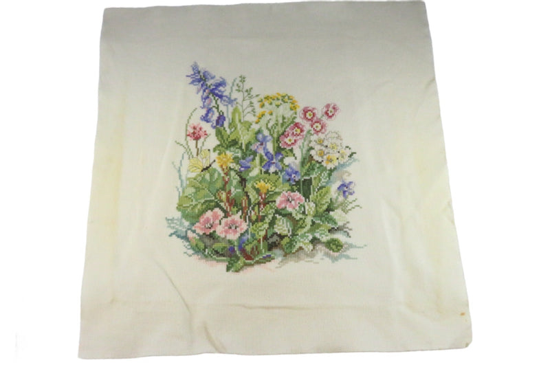 Medium Finished Needlepoint Canvas with Flower Decoration C2003 — front view