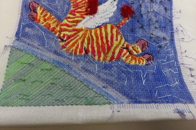 Partially Completed Needlepoint Flying Zebra's Colorful Approx 12x16