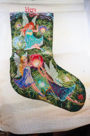 Christmas Fairies Needlepoint Stocking For Completion Approx 21" High — front view