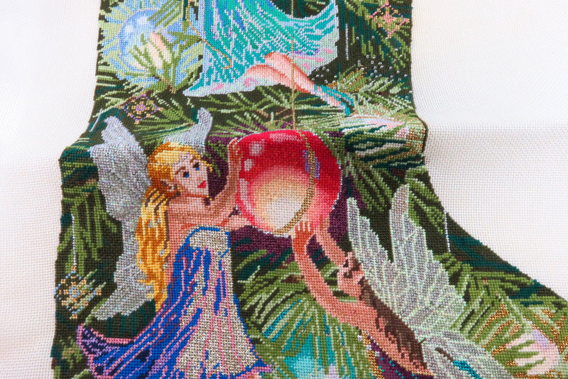 Christmas Fairies Needlepoint Stocking For Completion Approx 21" High