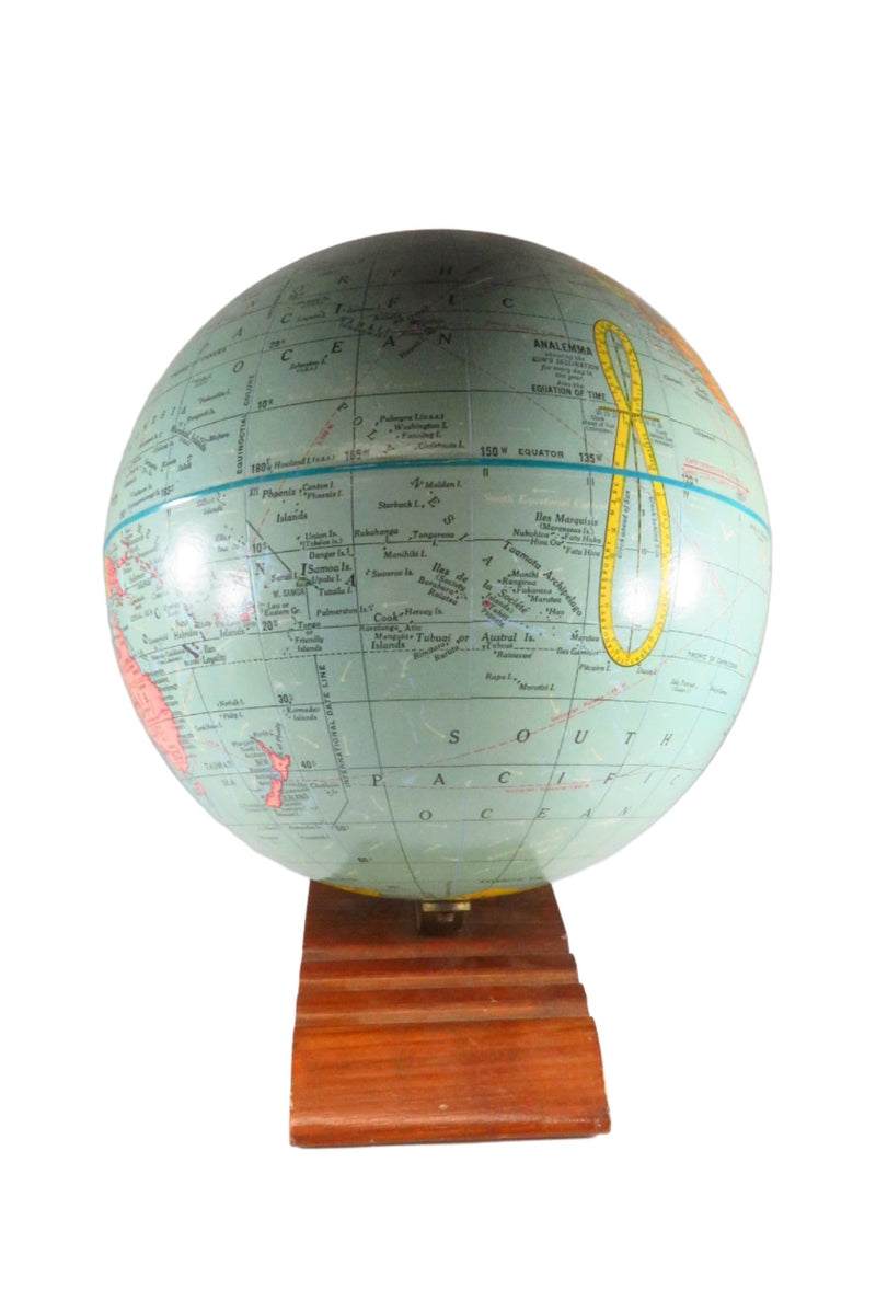 9 Inch Terrestrial Globe Geo F Cram Co Inc Indianapolis IN No. 070 Wood Base — front view