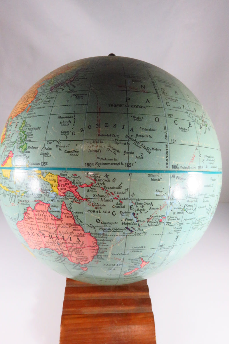 9 Inch Terrestrial Globe Geo F Cram Co Inc Indianapolis IN No. 070 Wood Base