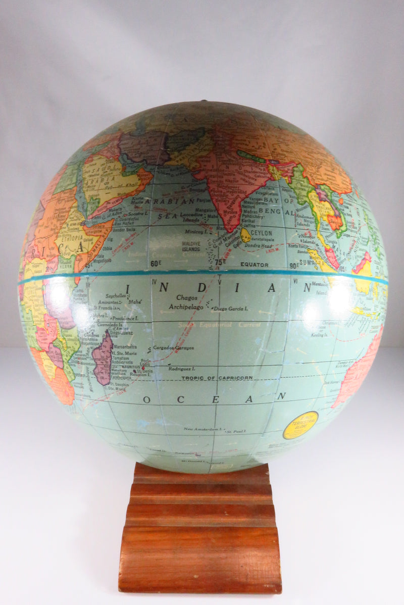 9 Inch Terrestrial Globe Geo F Cram Co Inc Indianapolis IN No. 070 Wood Base