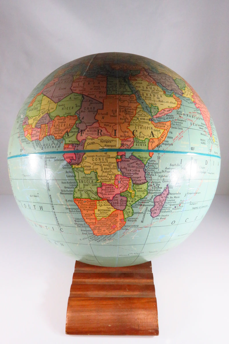 9 Inch Terrestrial Globe Geo F Cram Co Inc Indianapolis IN No. 070 Wood Base