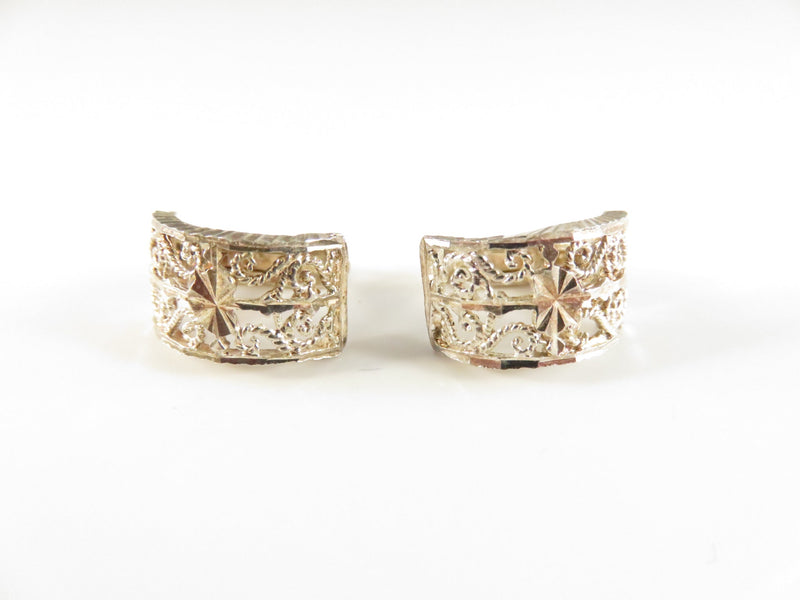 Vintage Sterling Silver Etched Half Hoop Earrings | Lever Back | 925 — Sterling Silver, Silver — front view