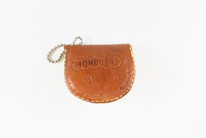 Vintage Handmade Leather Keychain Coin Stash Purse Honduras. Back.