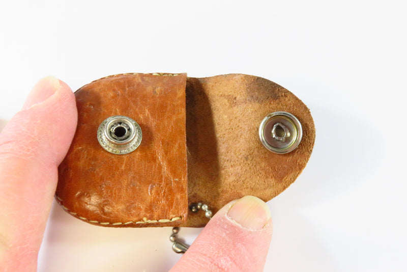 Vintage Handmade Leather Keychain Coin Stash Purse Honduras. Snap closure.