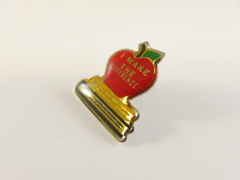 Vintage Teacher Appreciation Pin | Apple & Book Design | "I Make a Difference"