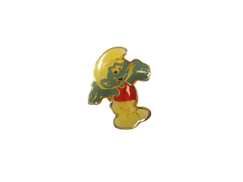 Vintage Happy Smurf Pin | Blue & Red Enamel | Gold Tone