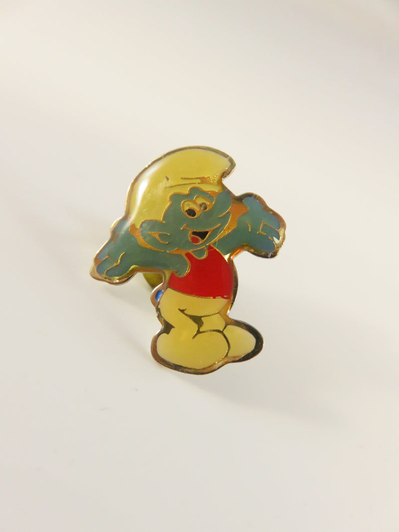 Vintage Happy Smurf Pin | Blue & Red Enamel | Gold Tone