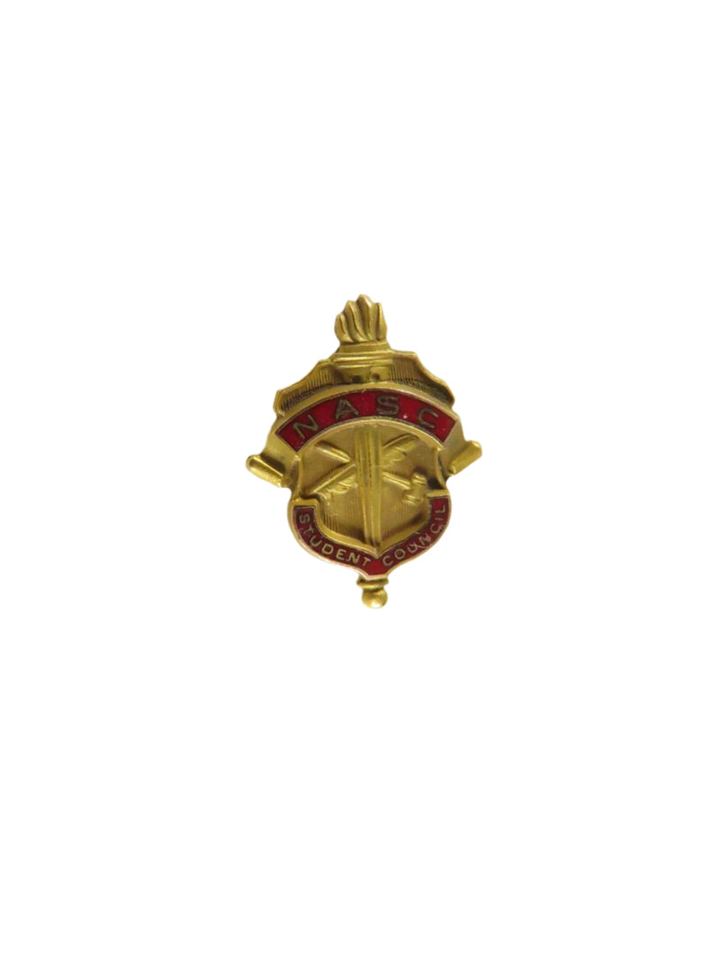 Vintage Gold Filled NASC Student Council Pin | Red Enamel | c1940s — Gold, Enamel — front view