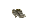 Vintage JJ Jonette Pewter High Heel Pin | Flower Accent | Shoe Pinback — front view