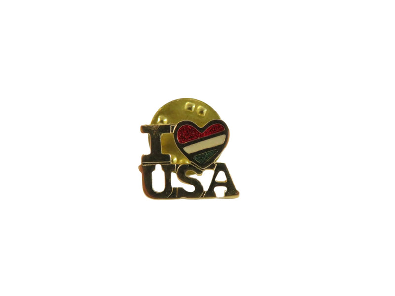 Vintage Avon "I Love the USA" Pin | Patriotic Heart | Red White & Blue — Gold, Enamel — front view