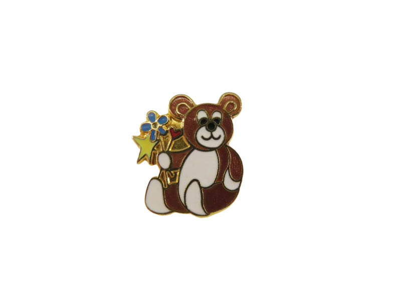 Vintage 1984 Teddy Bear Pin | Enamel | IFS | Gold Tone