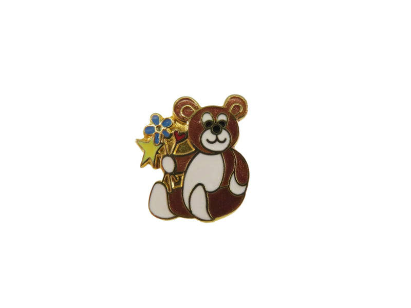 Vintage 1984 Teddy Bear Pin | Enamel | IFS | Gold Tone — Gold, Enamel — front view