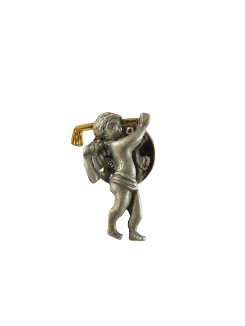 Vintage Golfer Guardian Angel Pin | Pewter & Gold Tone | Lapel Pin