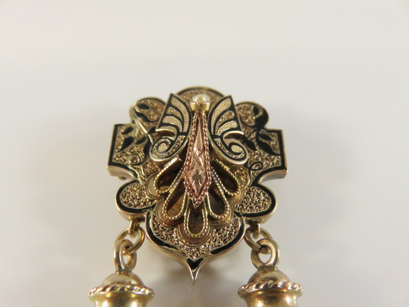 Antique Victorian 10K Gold Brooch | Shield Design | Seed Pearl Accents