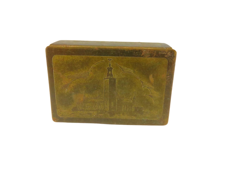 Antique Stockholm Stadshuset Match box Holder | Brass | Travel Souvenir