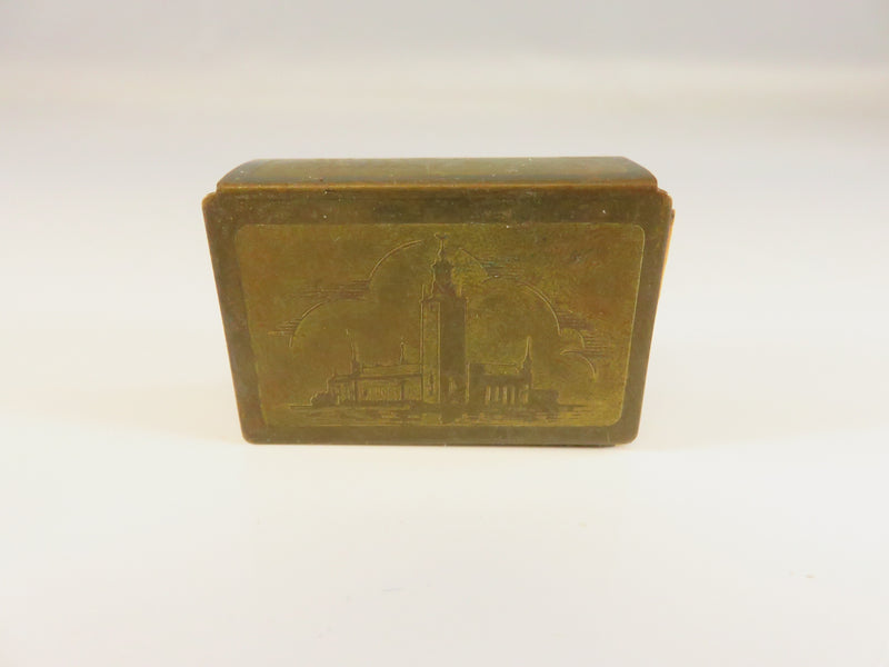 Antique Stockholm Stadshuset Match box Holder | Brass | Travel Souvenir