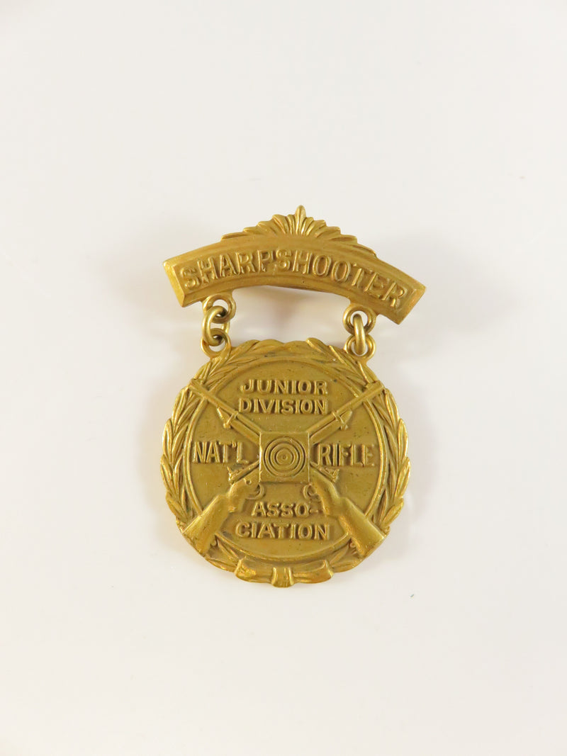 NRA Junior Division Sharpshooter Medal | Gold Tone | 1930s