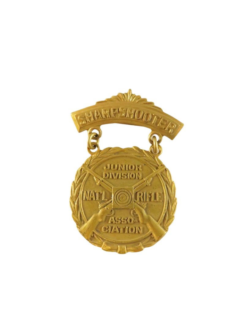 NRA Junior Division Sharpshooter Medal | Gold Tone | 1930s