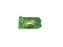 Vintage 1977 PA Lions Club Pin | Running Lion, State Shape | Green Enamel — Gold, Enamel — front view