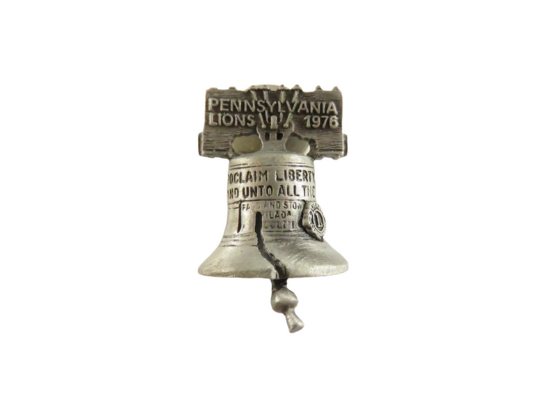Vintage 1976 PA Lions Club Liberty Bell Pin | Bicentennial, Philadelphia — Silver — front view