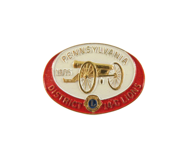 Vintage 1975 PA Lions Club Pin | Cannon, District 14-C | Patriotic — Gold, Enamel — front view
