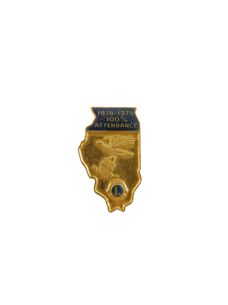 Vintage Lions Club 100% Attendance Pin | Illinois Outline, 1974-75 | Johnny Balbo