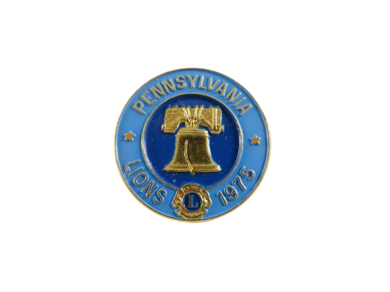 Vintage 1975 PA Lions Club Pin | Liberty Bell, Philadelphia — Gold, Enamel — front view