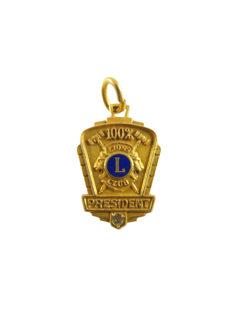 Vintage Lions Club President 100% Attendance Charm | Gold Filled | Leavens