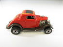 Hot Wheels Hi-Rakers '34 Ford 3-Window Coupe Diecast Car 1980s Mattel Vintage 1/64 Scale Red Adjustable Rear Axle