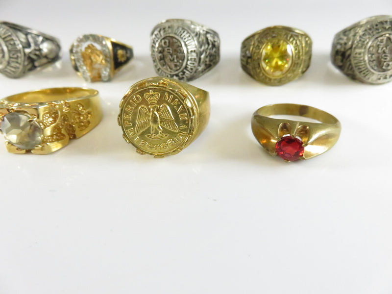 Vintage Men's Ring Lot, 8 Assorted Rings, Restoration, Repurpose, Costume Jewelry