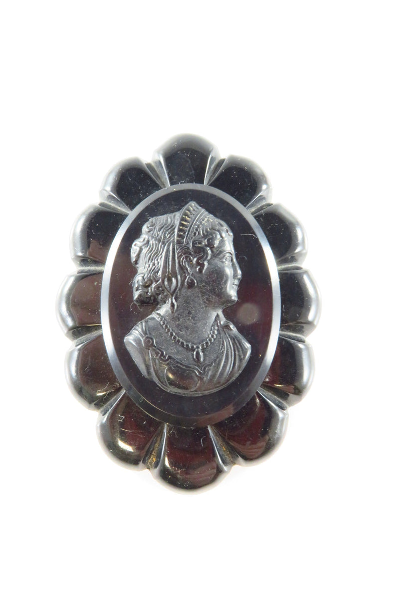 Vintage Black Material Cameo Brooch Pin All Original Beauty — Jewelry & Watches:Vintage & Antique Jewelry:Fine:Undated Fine J