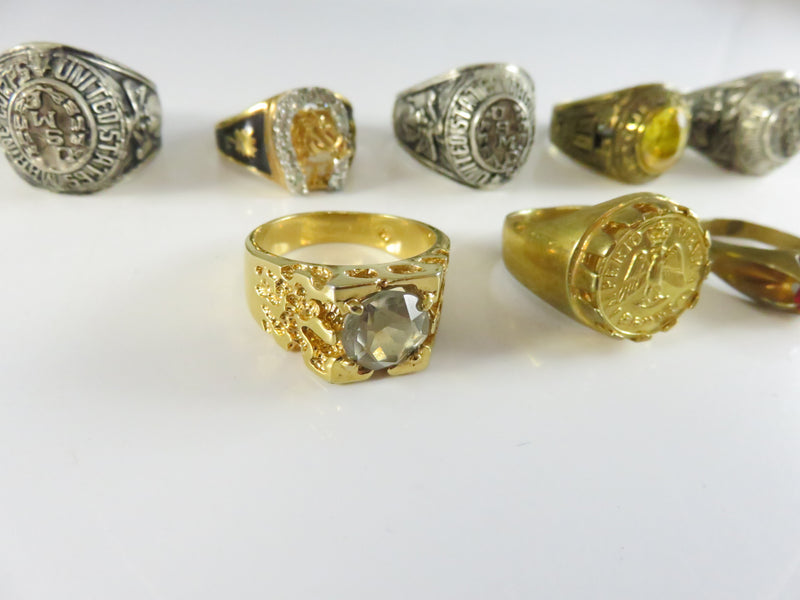Vintage Men's Ring Lot, 8 Assorted Rings, Restoration, Repurpose, Costume Jewelry