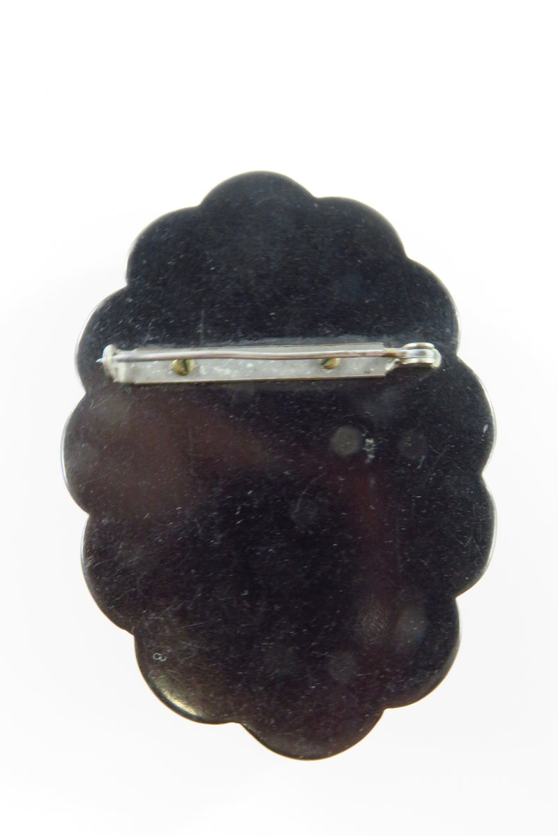Vintage Black Material Cameo Brooch Pin All Original Beauty