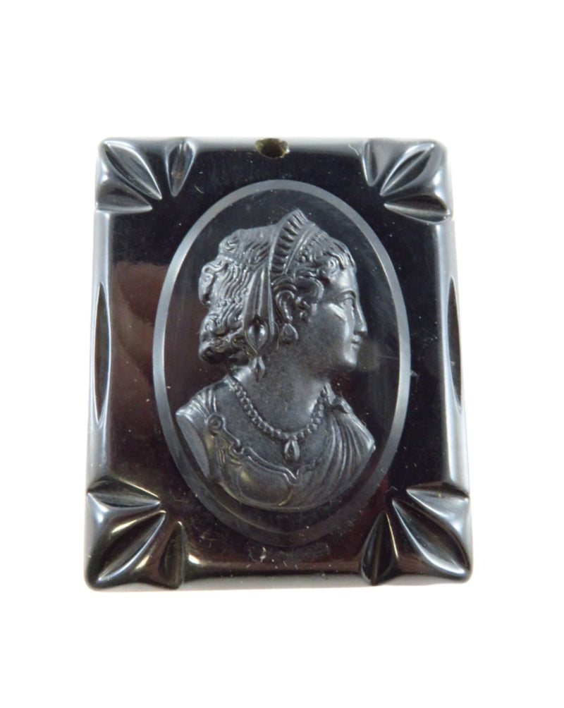 Vintage Black Material Cameo Pendant Missing Bale 2 7/16 x 1 7/8 — Jewelry & Watches:Vintage & Antique Jewelry:Fine:Undated F