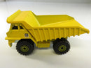 Vintage Hot Wheels 1980s Workhorses CAT Dump Truck Yellow Caterpillar 777 Pivoting Bed Hong Kong 1/64 Mattel Series