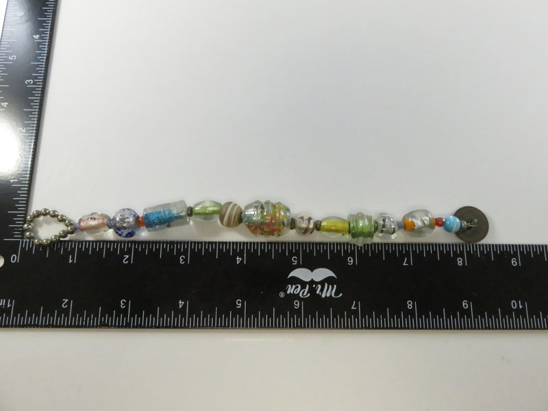 Vintage Blown Glass Bead Bracelet, Colorful Lampwork Beads, Wire Threaded, Button Closure