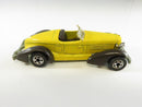 Hot Wheels 1980s Auburn 852 Yellow Dark Brown Fenders Roadster Flying Colors 1/64 Diecast Car Hong Kong 1/64 Mattel