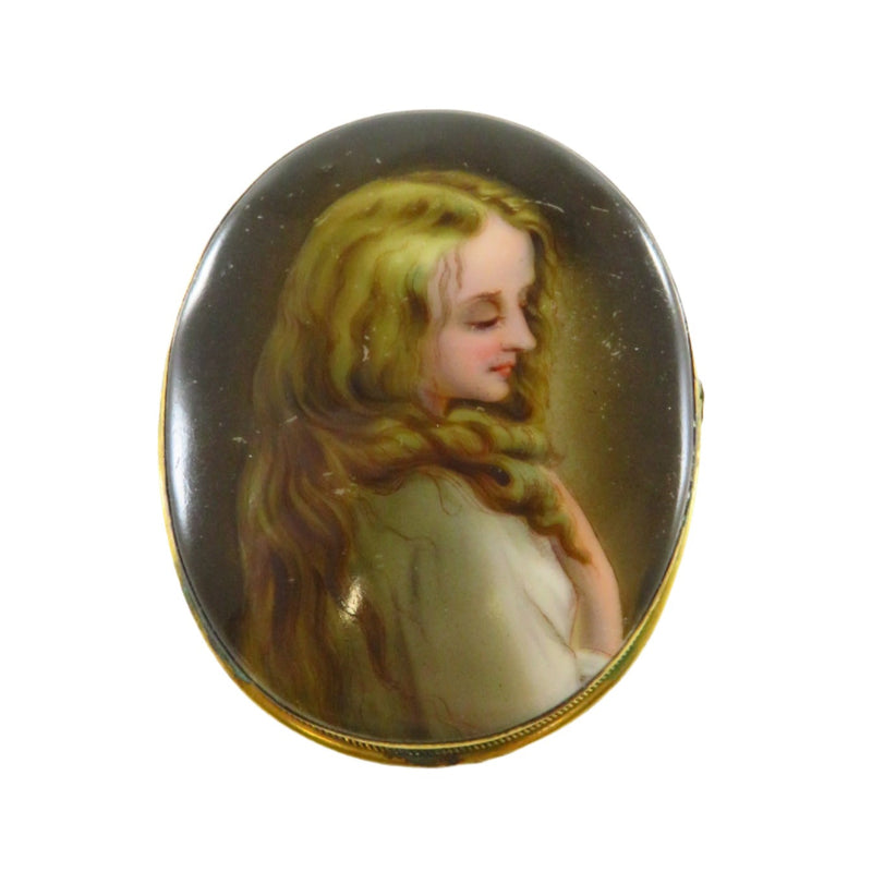 Antique Hand Painted Porcelain Image of Woman Gilt Wire Wrap Surround 2 5/8 x 2 1/8 — Jewelry & Watches:Vintage & Antique Jew