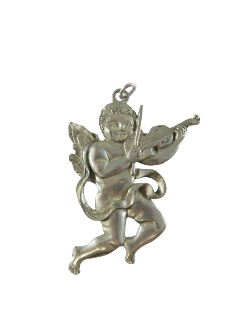 Vintage Seagull Pewter Angel Cherub with Violin Christmas Ornament, Canada