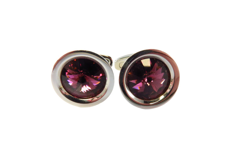 Genuine Swarovski Stainless Steel & Purple Crystal Cufflink Set — Jewelry & Watches:Men's Jewelry:Cufflinks • Amethyst — fron