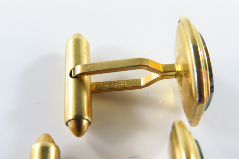 Vintage Krementz Gilt Hardstone Cufflink Set Bullet Back