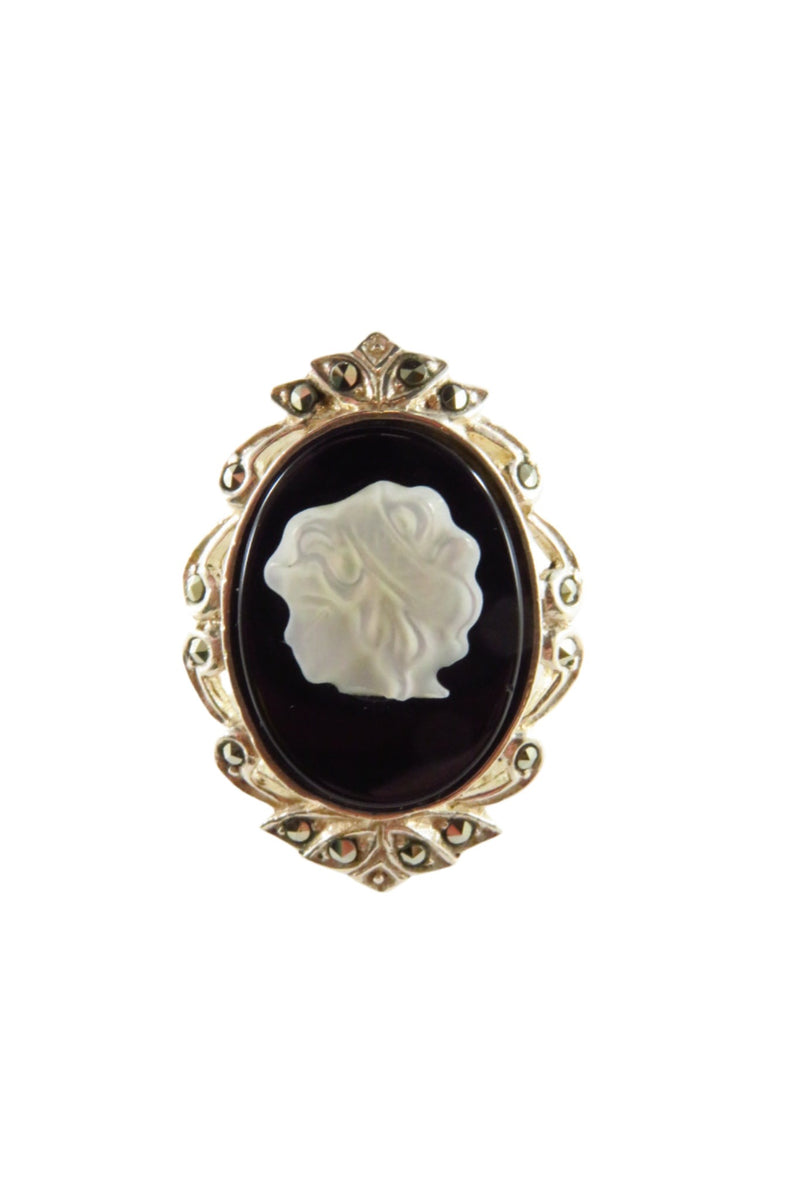 Cute Sterling Silver Cameo Ring With Marcasite Accenting Size 6