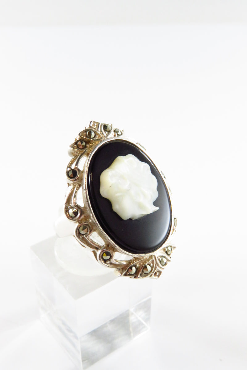 Cute Sterling Silver Cameo Ring With Marcasite Accenting Size 6