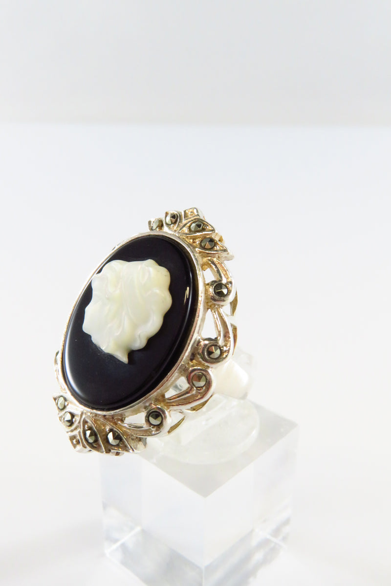 Cute Sterling Silver Cameo Ring With Marcasite Accenting Size 6