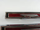 1967 Buick Skylark Interior Door Panel Emblems Pair Chrome Bird Motif Red Enamel OEM Vintage Die-Cast Ribbed Rectangular